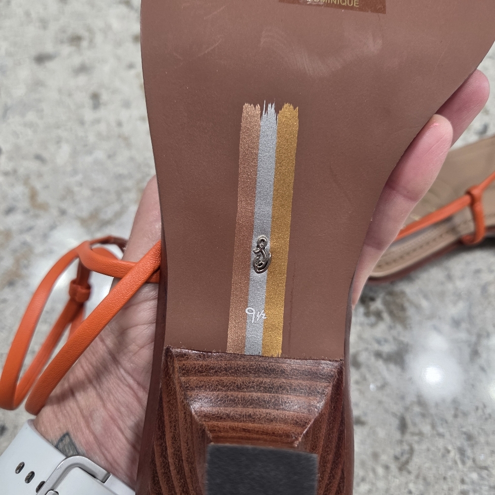 NEW Sam‎ Edelman Orange Tan Strappy Sandals 9.5 Summer Sexy Short Heel - Picture 6 of 14